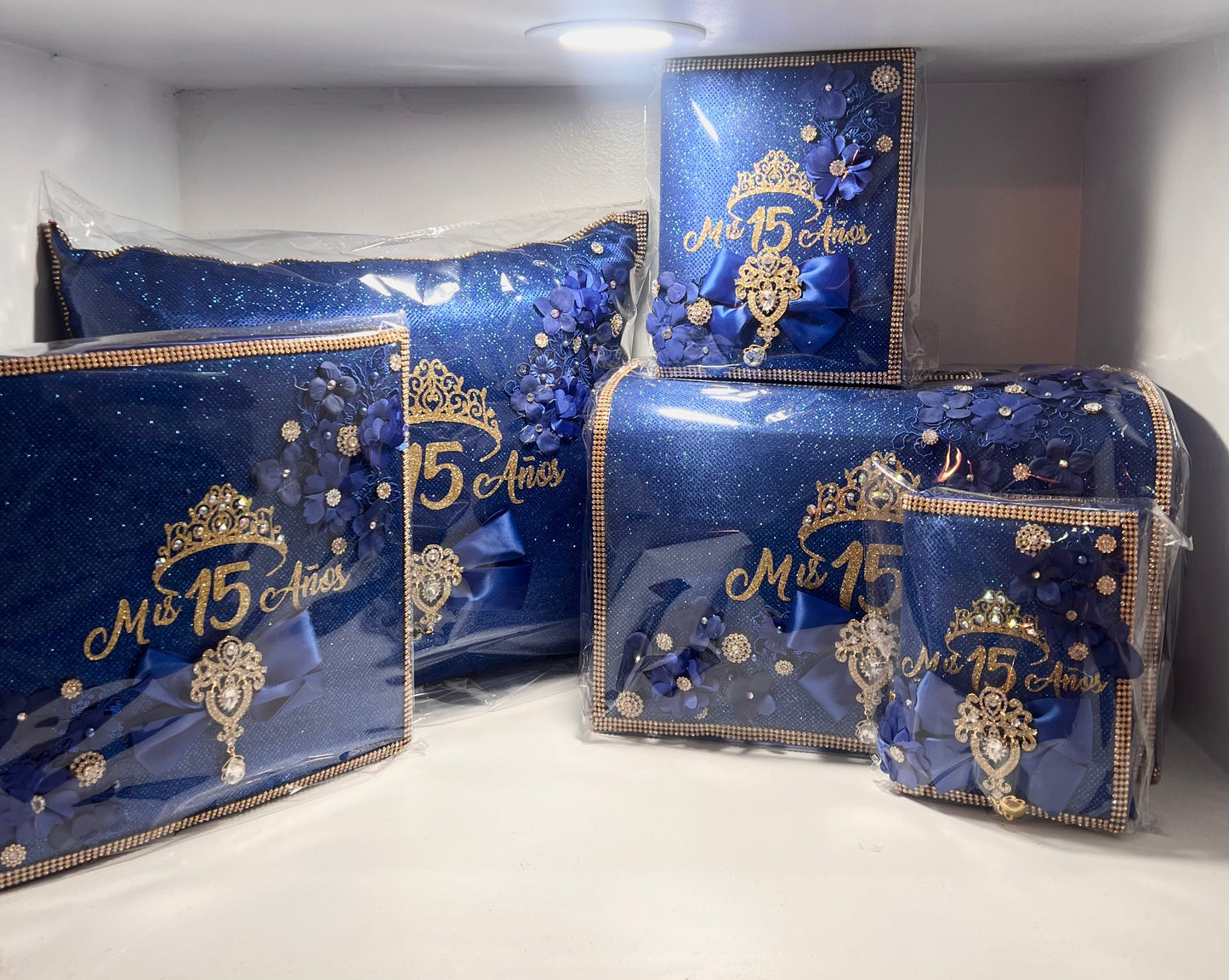 Navy blue with gold accessories packet