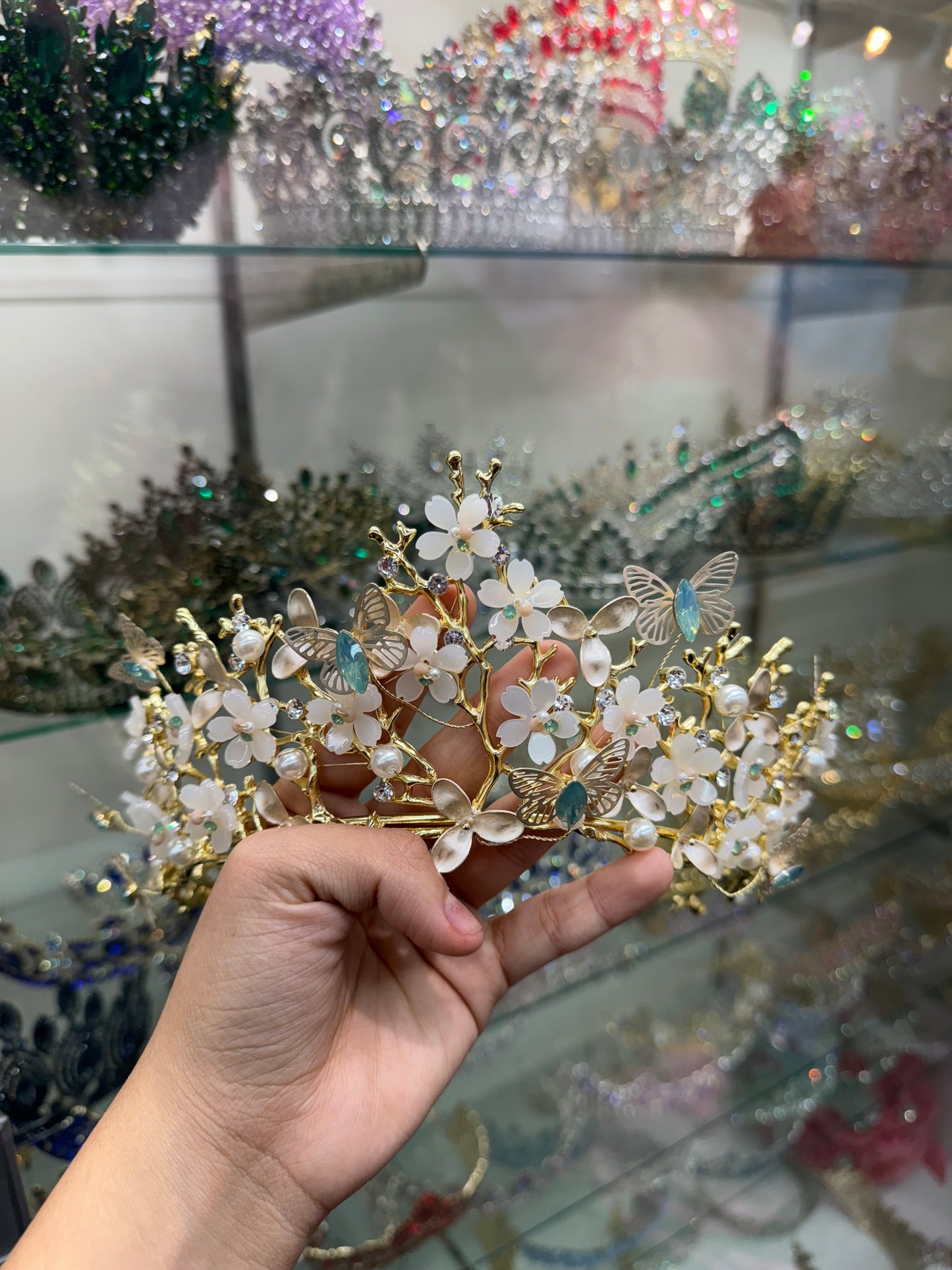 Baby Blue Butterfly Gold Crown