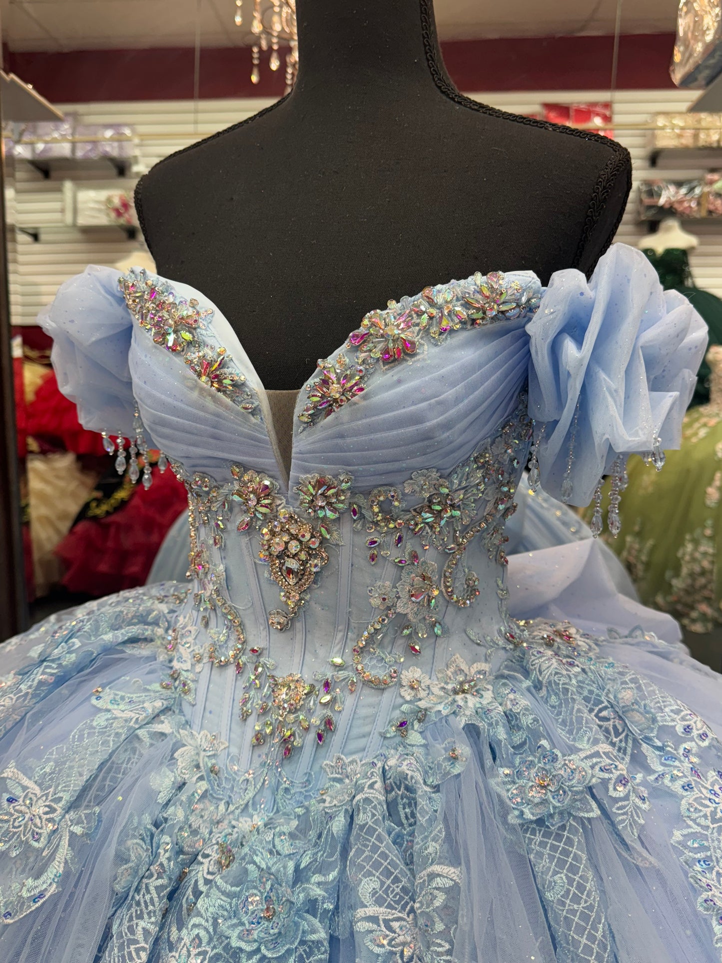 Baby blue quinceañeras dresse