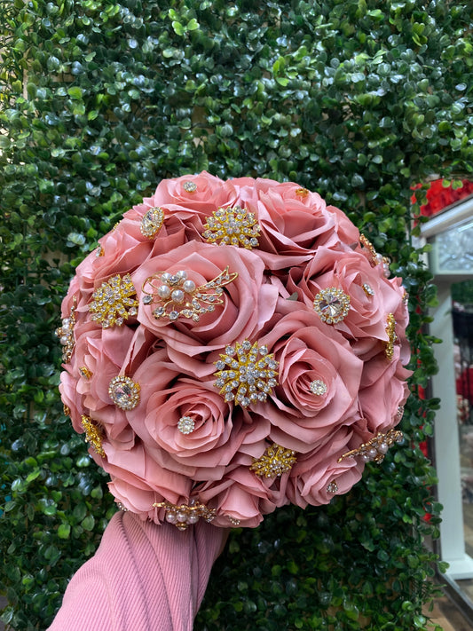 Pink with gold bouquets