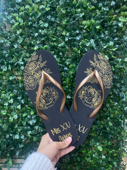 Charro black and gold sandals